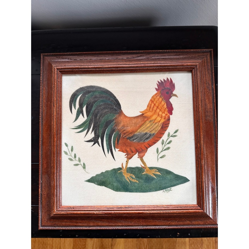 East of the Mountain Crafts Theorem Rooster Painting Framed Folk Art 14x14
